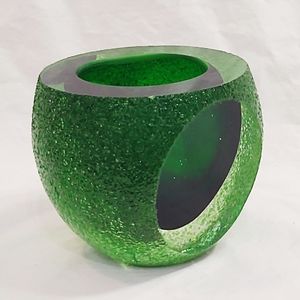Vintage Alessandro Mandruzzato Murano Green Textured Faceted Art Glass Vase